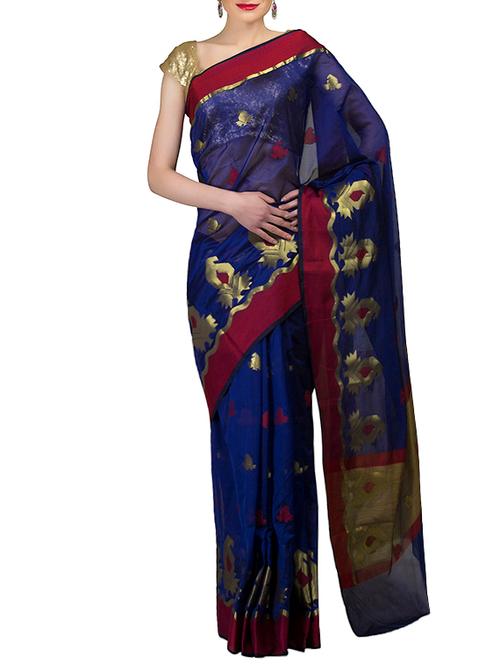 blue art silk woven saree with blouse - 12892694 - Very Small Image - 1