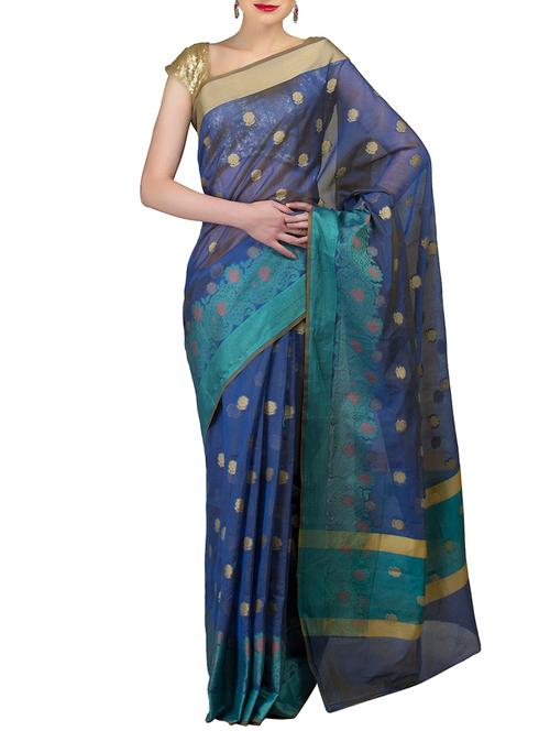blue art silk banarasi saree with blouse - 12892696 - Very Small Image - 1