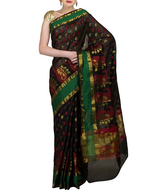 black art silk banarasi saree with blouse - 12892704 - Very Small Image - 1