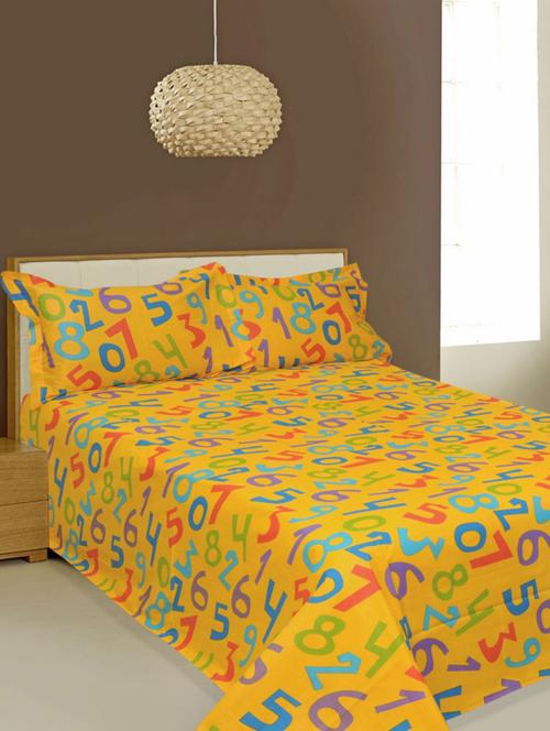 kariba 100% cotton yellow colored kids double bedsheet with two pillow covers. - 12894536 - Very Small Image - 1