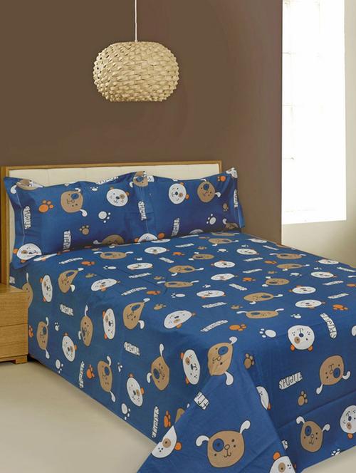kariba 100% cotton blue colored kids double bedsheet with two pillow covers. - 12894537 - Very Small Image - 1