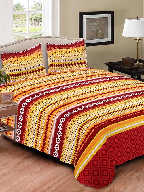 kariba 100% cotton yellow stripesl king size bedsheet with two pillow covers. - 12894541 - Very Small Image - 1