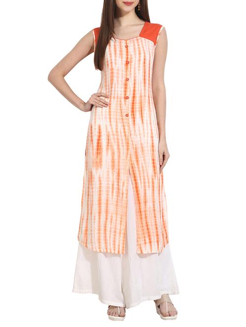 orange cotton printed kurta - 12898122 - Very Small Image - 1