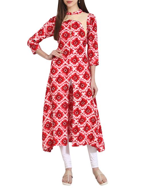 red cotton high slit kurta - 12898127 - Very Small Image - 1