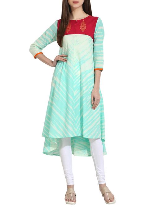 blue cotton a-line kurta - 12898159 - Very Small Image - 1