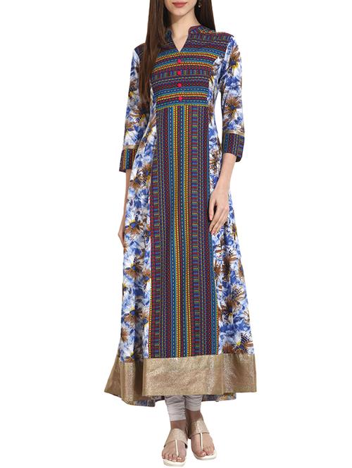 multi colored cotton aline kurta - 12898161 - Very Small Image - 1