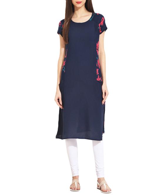 blue rayon straight kurta - 12898165 - Very Small Image - 1