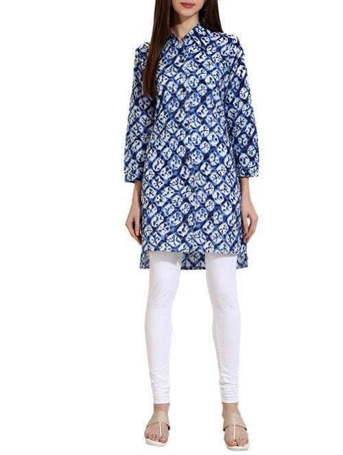 blue cotton high low tunic - 12898173 - Very Small Image - 1