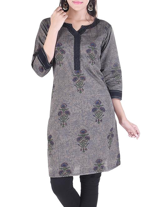 grey cotton straight kurta - 12898248 - Very Small Image - 1