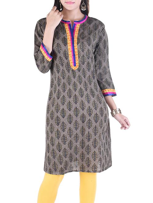 grey cotton straight kurta - 12898249 - Very Small Image - 1