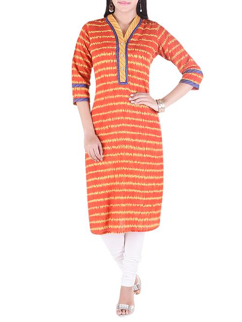 orange cotton straight kurta - 12898252 - Very Small Image - 1
