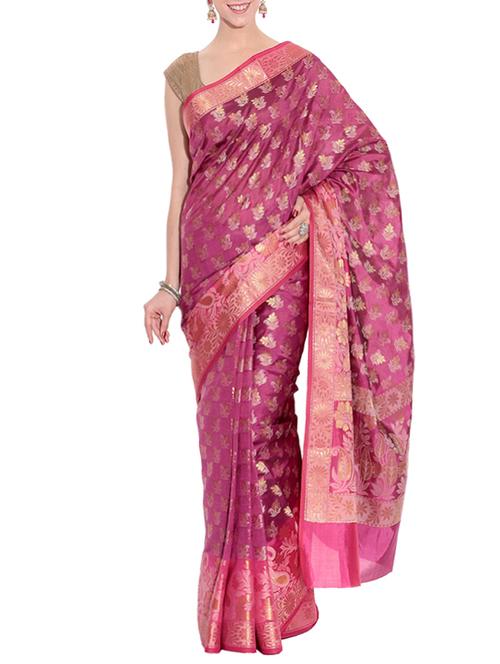 pink woven banarasi art silk saree with blouse - 12898423 - Very Small Image - 1