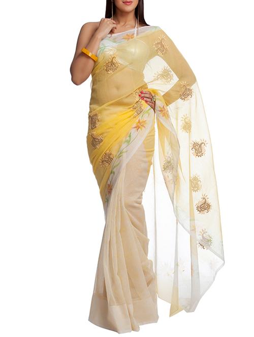 yellow half and half banarasi kota net saree with blouse - 12898431 - Very Small Image - 1