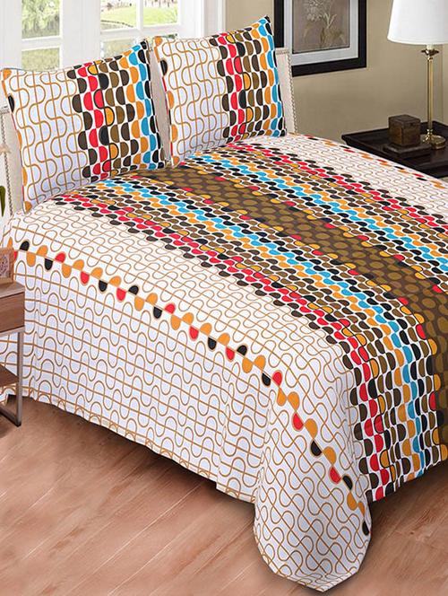 kariba 100% cotton multicolor abstract king size bedsheet with two pillow covers. - 12899713 - Very Small Image - 1