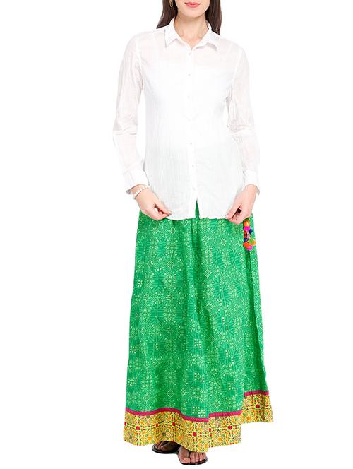 white & green cotton kurta bottom set - 12901159 - Very Small Image - 1