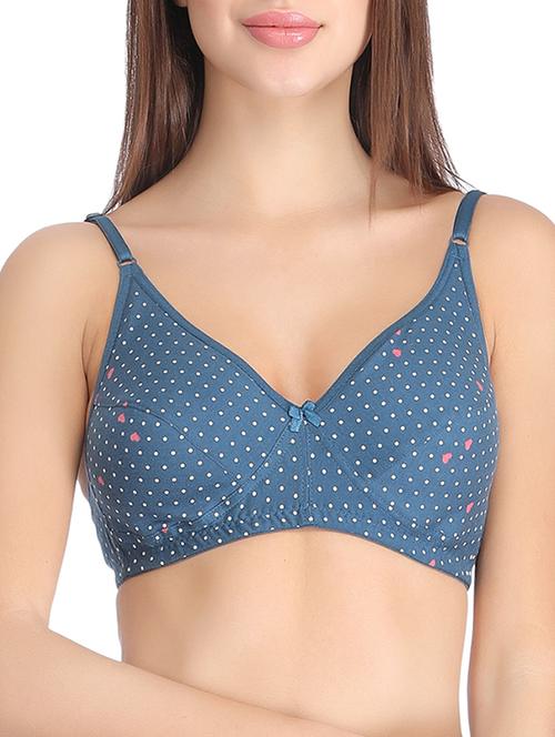 teal polka dots printed cotton bra - 12901761 - Very Small Image - 1
