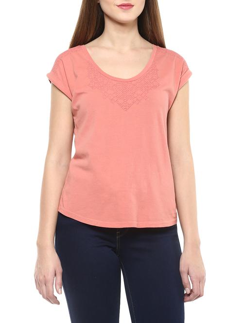 pink embroidered cotton regular tee - 12902017 - Very Small Image - 1