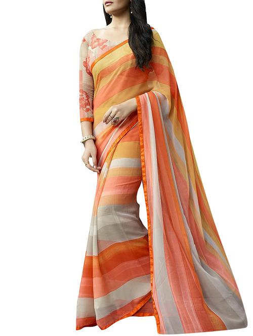 multicolored georgette printed saree with blouse - 12902813 - Very Small Image - 1