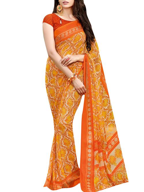orange georgette printed saree - 12902827 - Very Small Image - 1