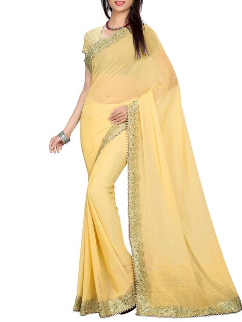 yellow color chiffon saree with blouse - 12906453 - Very Small Image - 1
