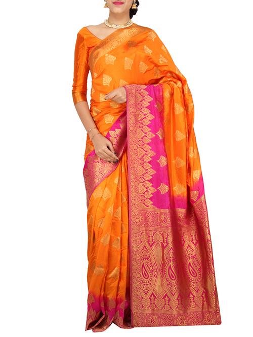 orange silk saree with blouse - 12906587 - Very Small Image - 1