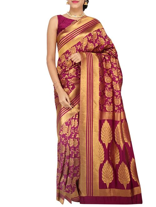 magenta tussar silk saree with blouse - 12906588 - Very Small Image - 1