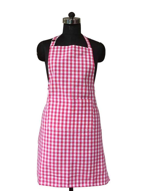 lushomes pink gingham checks apron with pocket and adjustable buckle - 12906614 - Very Small Image - 1