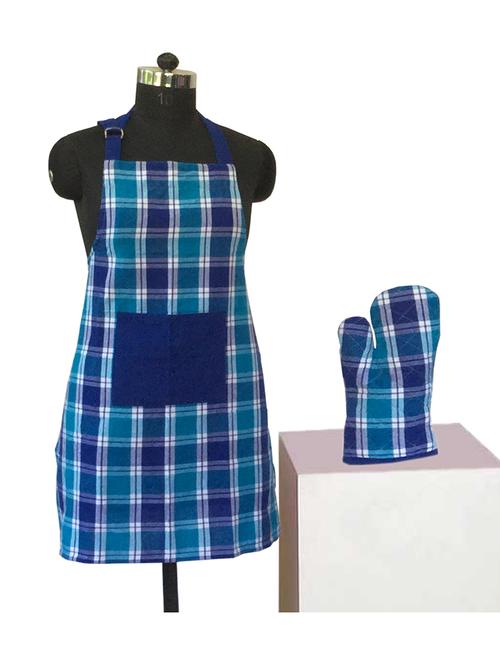 lushomes yarn dyed blue checks aprons set (1 apron and 1 oven mitten) - 12906652 - Very Small Image - 1