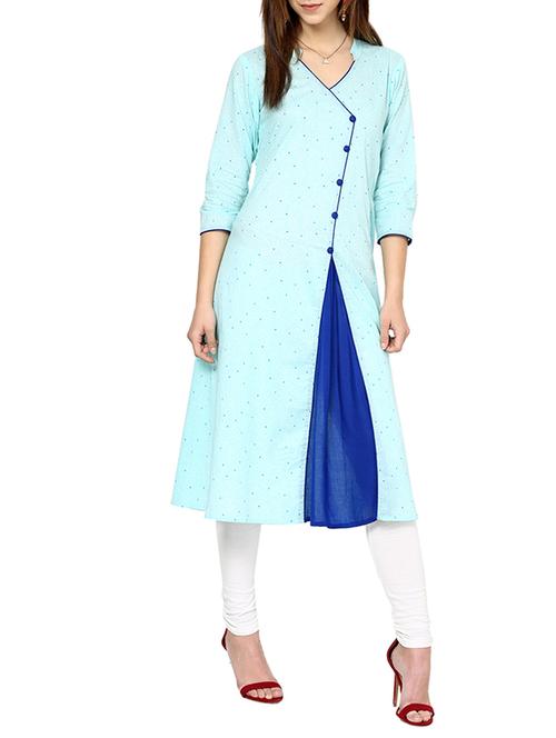 blue cotton angrakha kurta - 12907122 - Very Small Image - 1