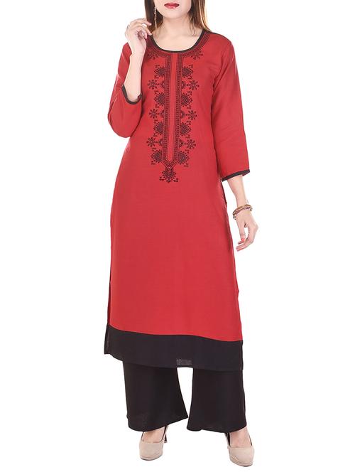 red colored cotton straight kurta - 12907433 - Very Small Image - 1