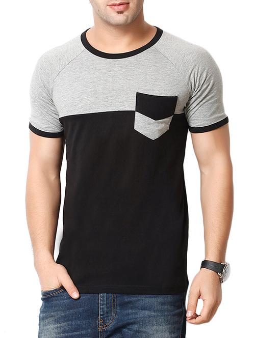 black cotton color block t-shirt - 12908433 - Very Small Image - 1