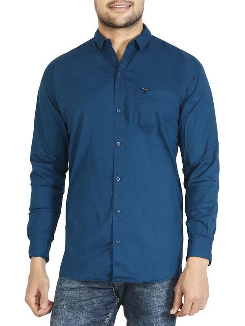 dark blue cotton casual shirt - 12909166 - Very Small Image - 1