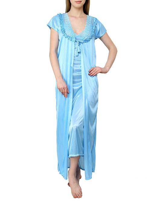 light blue satin gown set - 12909839 - Very Small Image - 1