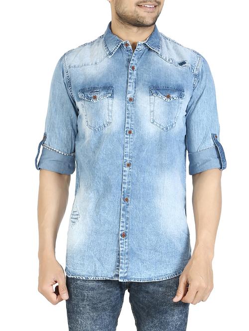light blue denim casual shirt - 12910742 - Very Small Image - 1