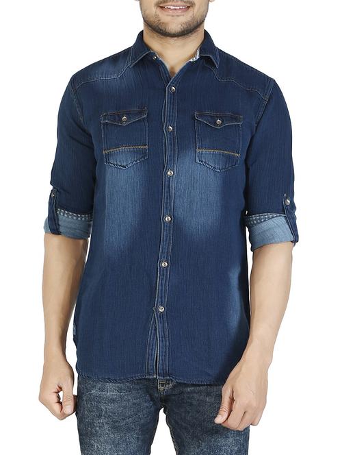 blue denim casual shirt - 12910749 - Very Small Image - 1