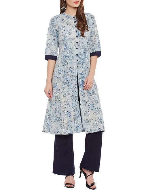 indigo block printed kurta - 12911718 - Very Small Image - 1