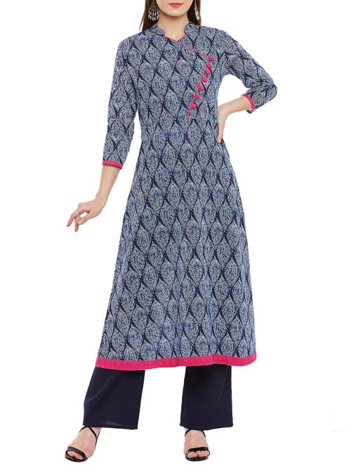 indigo cotton printed kurta - 12911735 - Very Small Image - 1