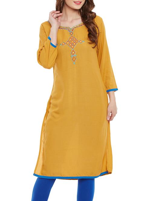 azira mustard embroidered straight kurta - 12911736 - Very Small Image - 1