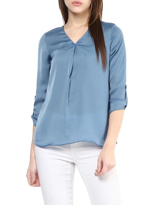 v-neck solid top - 12912417 - Very Small Image - 1