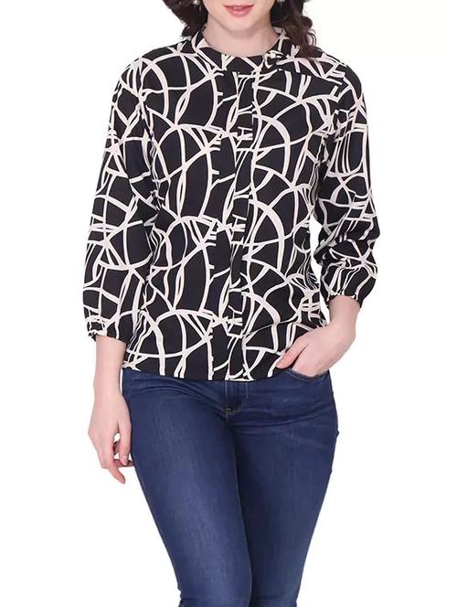 black printed poly crepe top - 12912719 - Very Small Image - 1