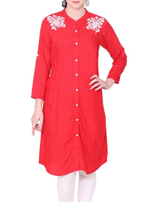 red rayon straight kurta - 12912728 - Very Small Image - 1