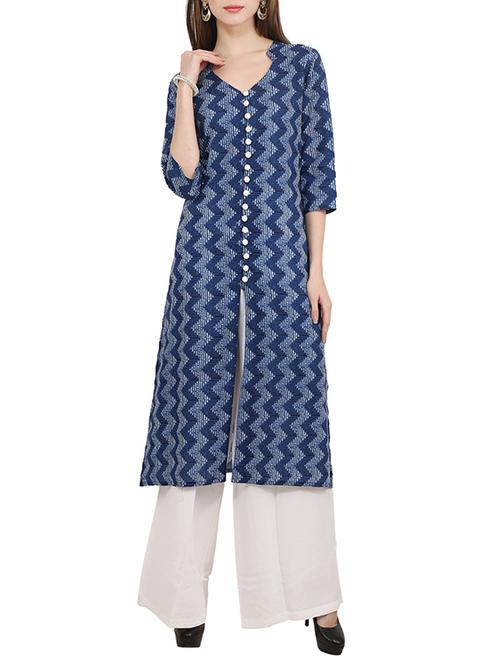 indigo cotton printed kurta - 12912735 - Very Small Image - 1