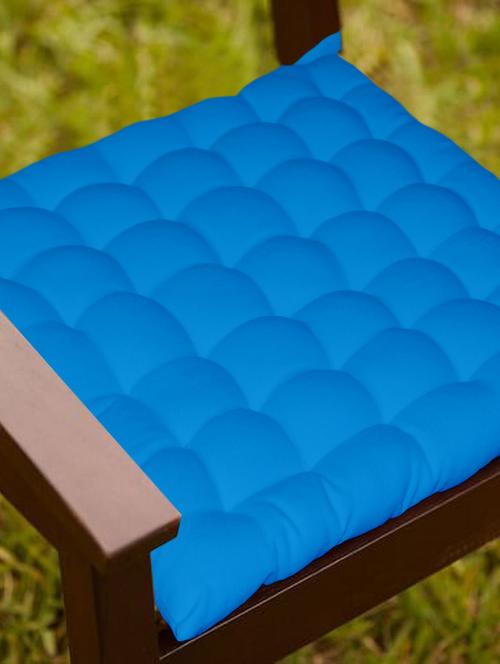 lushomes dark blue comfy cotton chair cushion with 36 knots & 4 tie backs - 12913395 - Very Small Image - 1