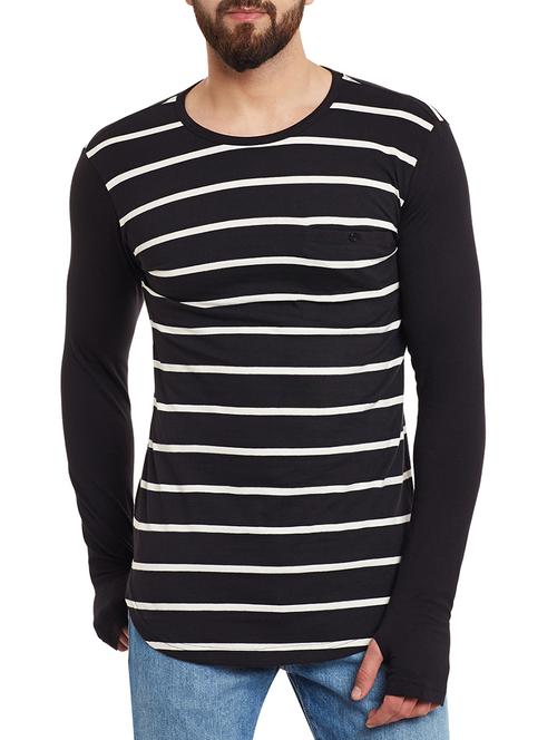 black cotton striped t-shirt - 12914110 - Very Small Image - 1