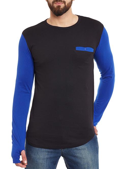 black cotton blend thumbhole t-shirt - 12914115 - Very Small Image - 1