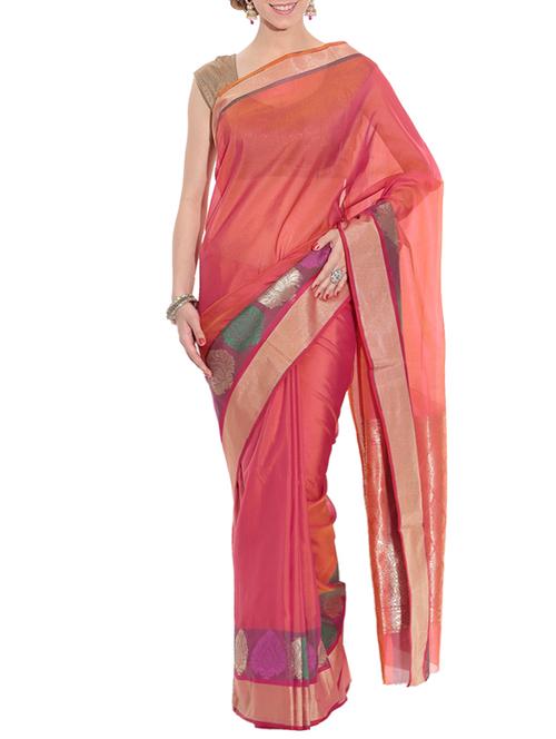orange banarasi handwoven art silk saree with blouse - 12916115 - Very Small Image - 1