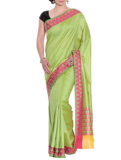 olive green banarasi handwoven art silk saree with blouse - 12916118 - Very Small Image - 1