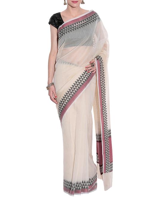 cream banarasi woven art silk saree with blouse - 12916126 - Very Small Image - 1