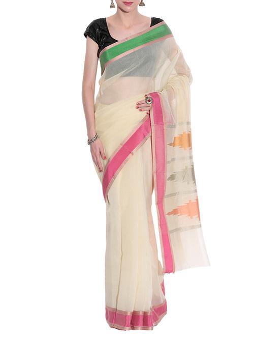cream banarasi woven art silk saree with blouse - 12916127 - Very Small Image - 1