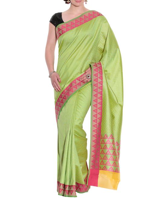 green art silk printed saree with blouse - 12916605 - Very Small Image - 1